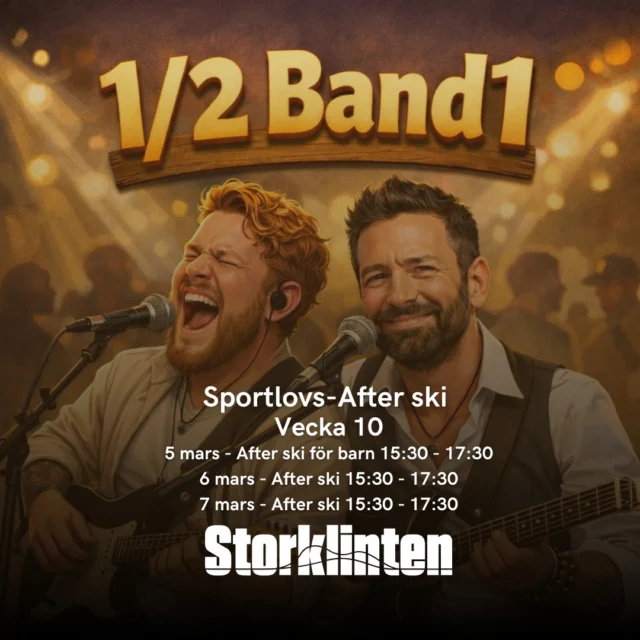 Till helgen kör vi After ski igen! Då kommer halva Band 1 hit och kör i dagarna tre. 

5 mars - After ski för barn 15.30 - 17.30
6 mars - After ski 15.30 - 17.30
7 mars - After ski 15.30 - 17.30

Klicka även in på vår hemsida för att se vad mer vi hittar på under veckan. Du hittar all info under säsongsguiden.