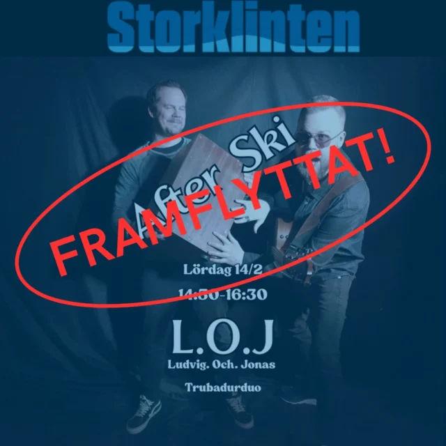 Kylan ställer till det även i restaurangen och när det gäller underhållningen. Denna helg blir det ingen Afterski med L.O.J. Vi hoppas däremot på att snart kunna presentera en ny tid då de kommer hit istället. 

Vi tackar för er förståelse och hoppas att vi snart får mildare temperaturer så att vi kan susa nedför backarna som vanligt. 

Imorgon lördag 14/2 håller vi öppet backarna mellan kl 12.00 - 16.00 och restaurangen mellan kl 11.30 - 16.00. Köket är öppet 12.00 - 15.00

Vi hoppas kunna hålla öppet på söndag som vanligt.