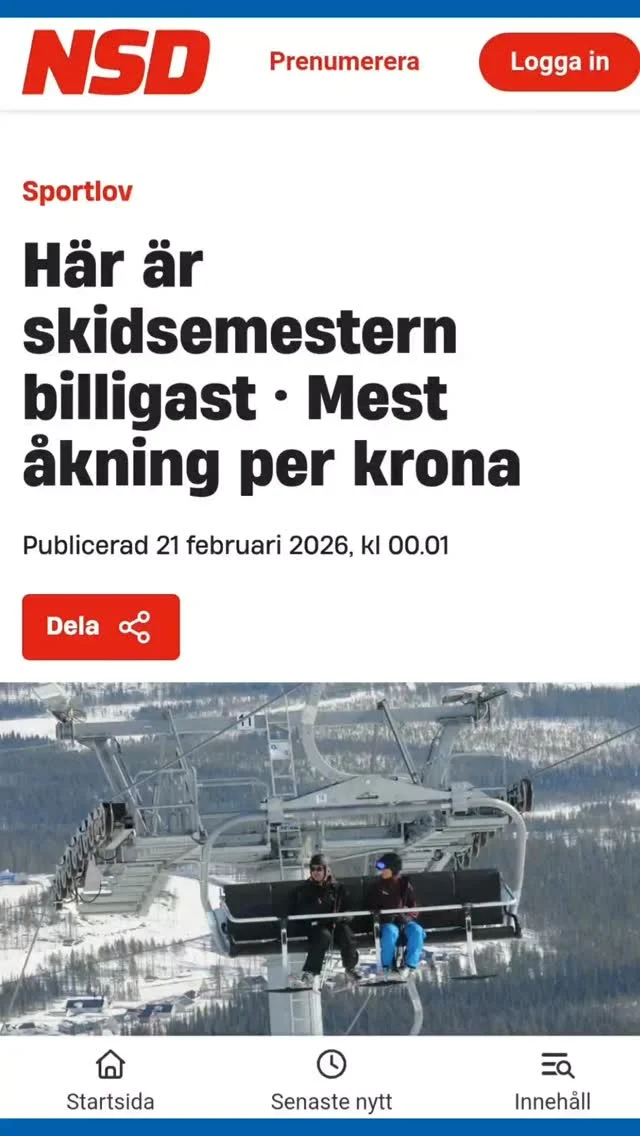 Vi såg att Norrländska Socialdemokraten jämfört priserna på skidanläggningar i Norr- och Västerbotten.

Enligt dem är Storklinten mest plånboksvänligt.
Det känns fint att kunna erbjuda bra skidåkning nära Boden – utan att det behöver kosta mest.
25 minuter bort. Enkelt. Tillgängligt.

Vi ses på berget 💙